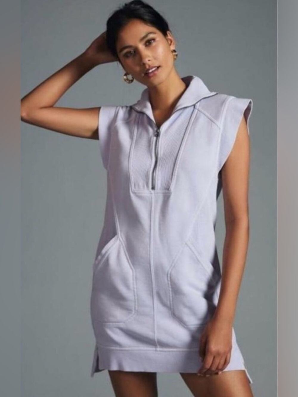 NWT Anthropologie Daily Practice Meru Zip-Front Mini Dress Lilac Purple Size Med